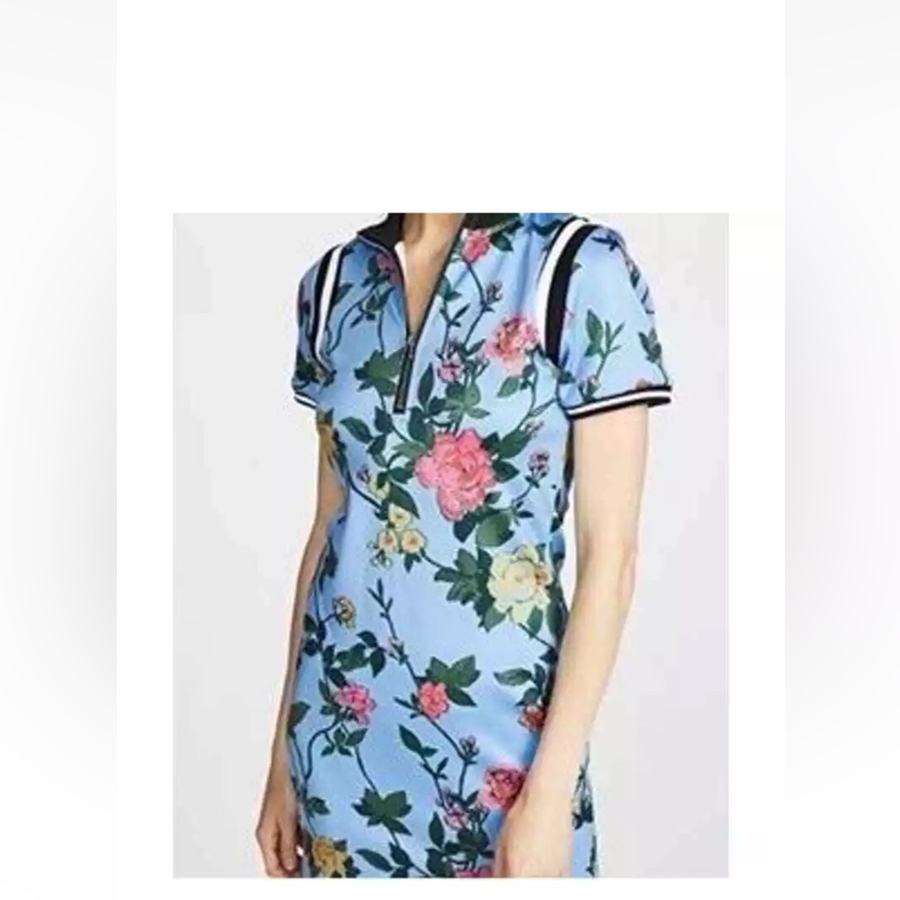Pam & Gela Blue Floral Track Sheath Short Sleeved Mini-Dress Size: M (b6)